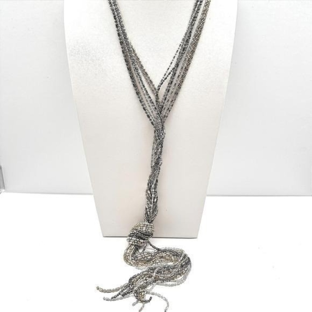 Vintage 90s Multi-Tone Multi-Strand Ball Bar Chain Tassel Statement Necklace